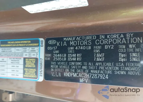 2017 Kia Sportage Lx из США, поврежденный, VIN KNDPMCAC2H7287924